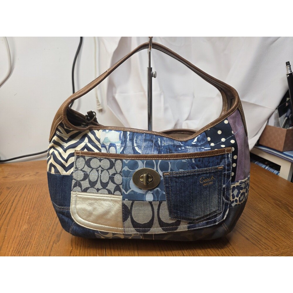 Coach Y2K Indigo Denim Blue Patchwork Ergo XL Hobo Handbag Purse Bag 10809
